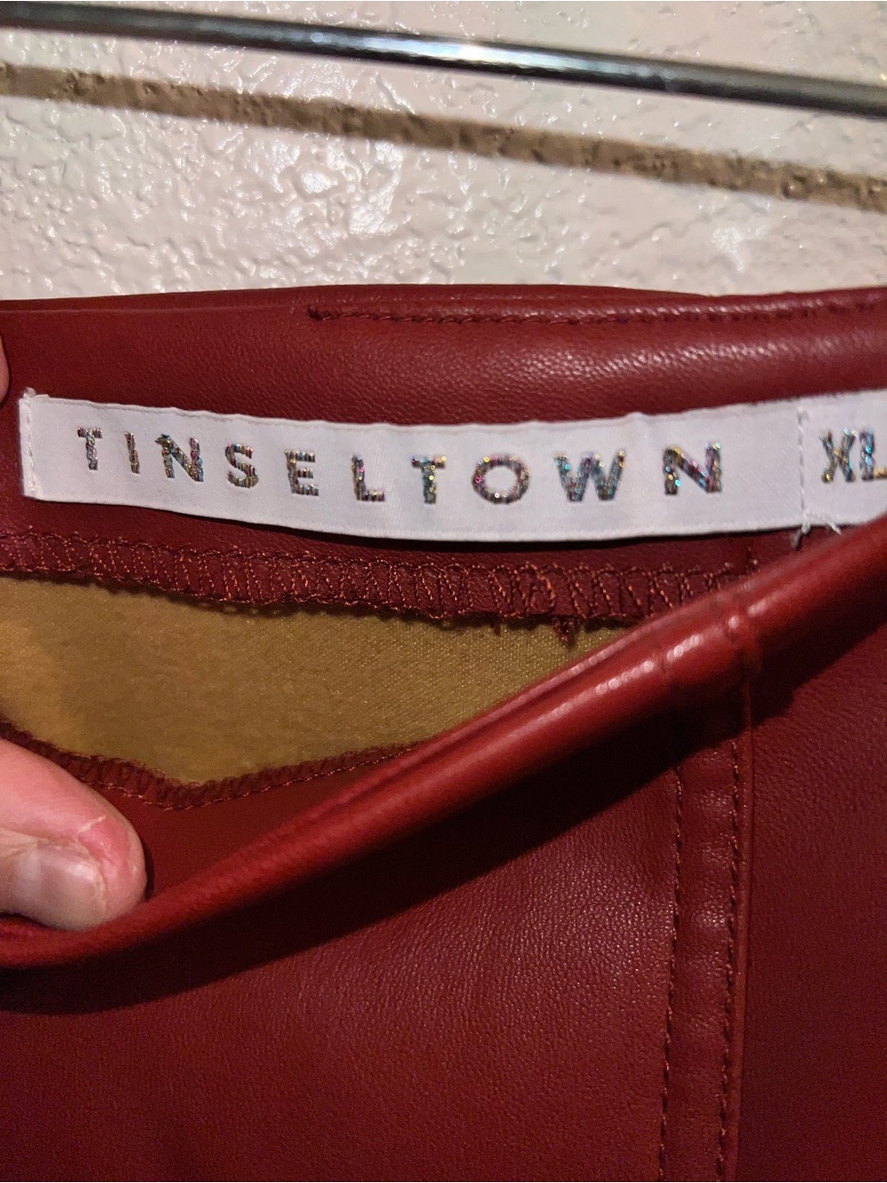 Tinseltown Faux Leather A-Line Mini Skirt in Brick Red - Picture 5 of 5
